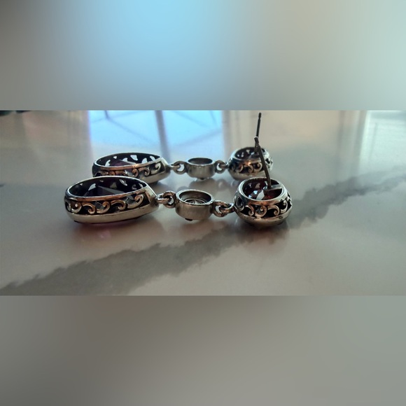 BRIGHTON Swarovski Crystal Teardrop Earrings - Dusty Pink, Clear, Purple GUC - Picture 8 of 13